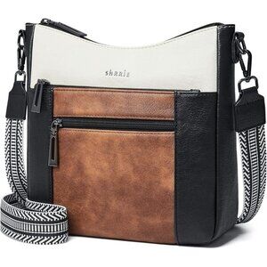 Women's Brown White Trendy Vegan Leather Purses Hobo Handbags Shoulder Bag